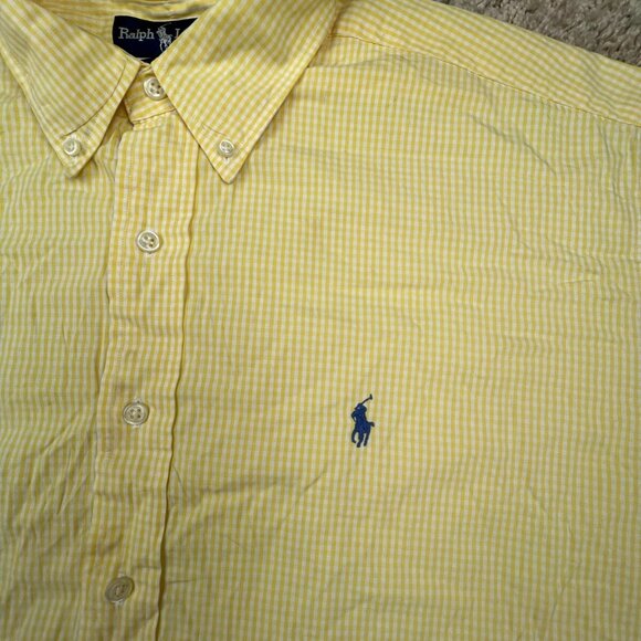 Ralph Lauren BLAKE Button Up Shirt Cotton Adult Size XL Yellow White Check S/S - Picture 5 of 8